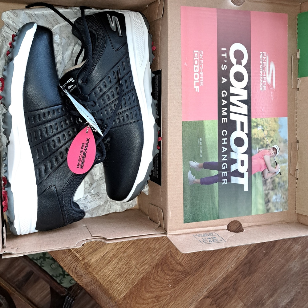 Skechers Black Golf Shoes with Red Accents